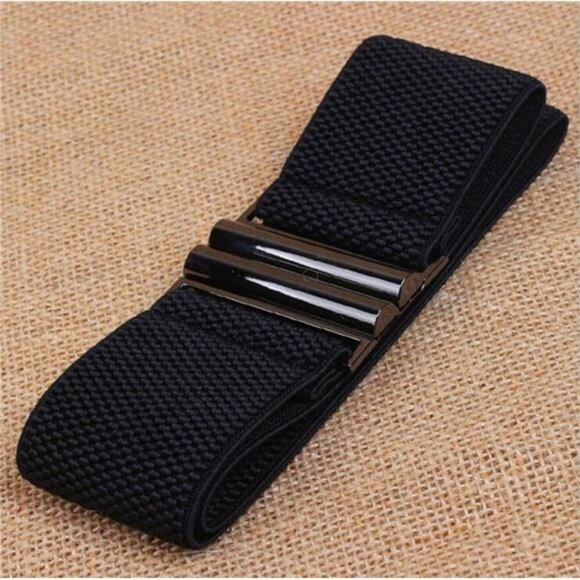 Womens Black Vintage Plus Elastic Stretchy Waist Cinch Trimmer Belt - Picture 4 of 7